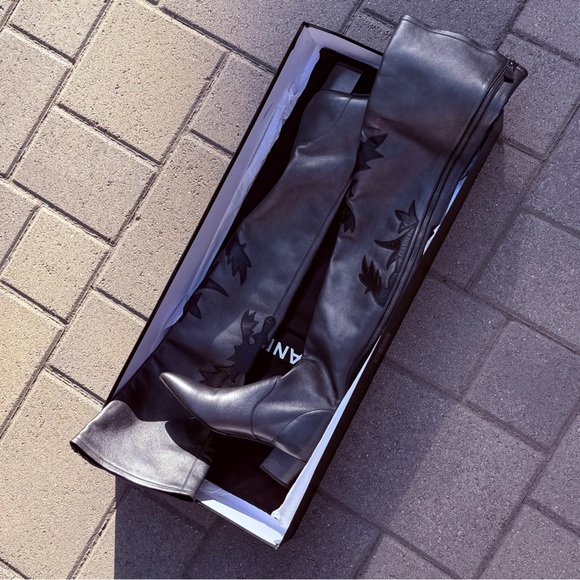 NWT🖤CHANEL🖤14A Metiers D'Art Dark Metallic Grey Thigh High Lambskin Boots - Picture 8 of 17